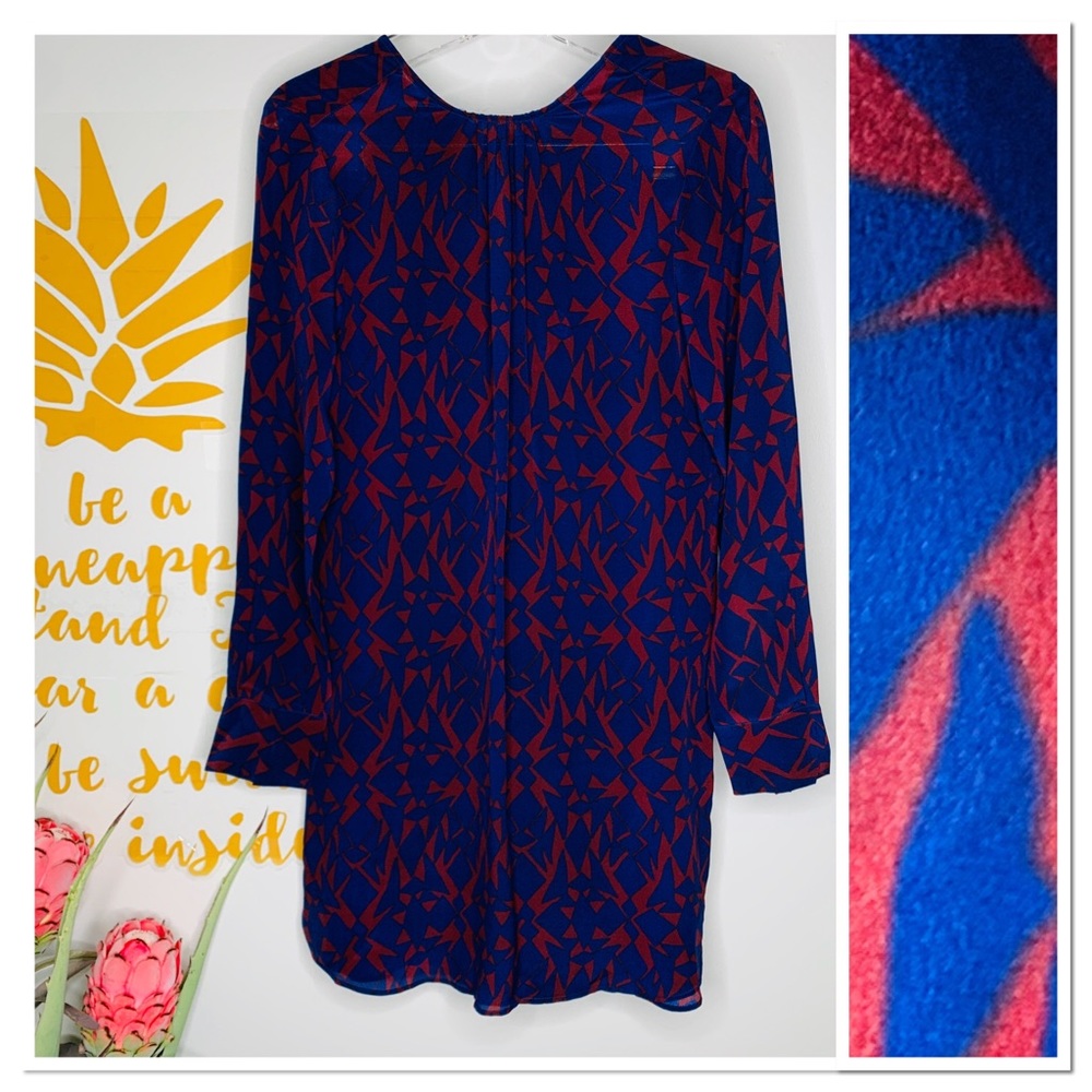 Zara Fitted Mini Geometric Blue Long Sleeve Dress Small